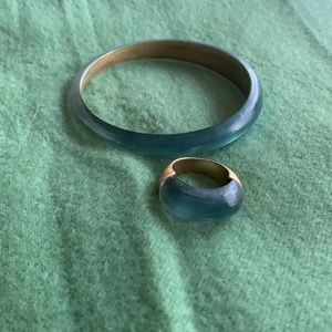 Alexis Bittar aqua lucite bangle and matching ring